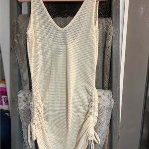 Cream Sleeveless Knit Coverup Dress with Side Ties